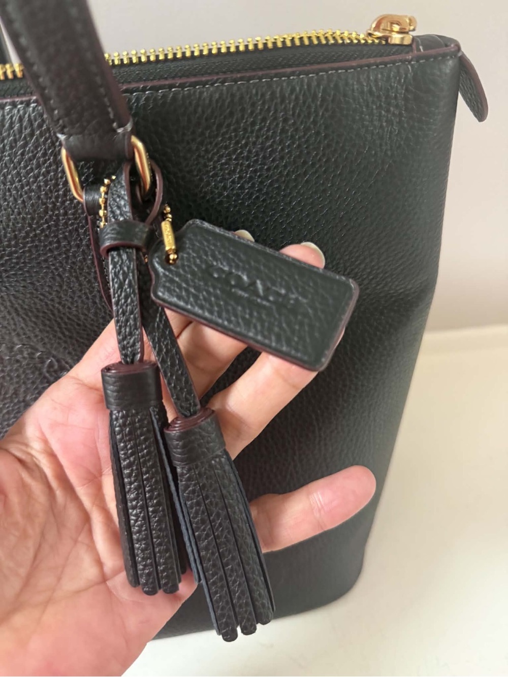 Coach Black Pebbled Leather Gallery Tote with Gold Hardware and Tassels - Picture 10 of 10
